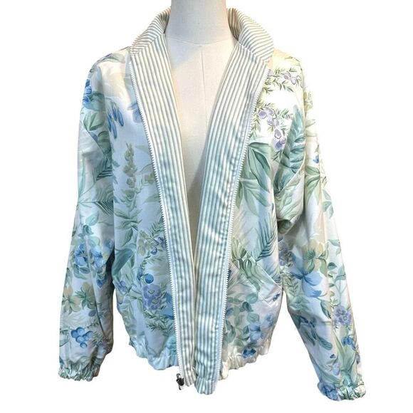 Vintage 90’s Reversible Floral Striped Cottagecore Coquette Zip Up Jacket Large - Picture 3 of 16